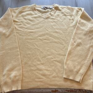 Abaca Butter Yellow V Neck 100% Cashmere Sweater Men’s XL Academia Classic